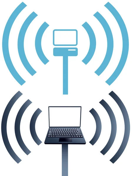 Символы ноутбука Wi-Fi беспроводной компьютерной сети — стоковый вектор