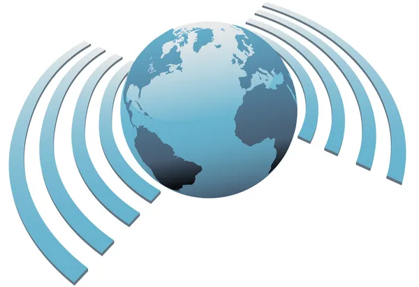 Mundo inalámbrico wifi Tierra símbolo de banda ancha — Vector de stock
