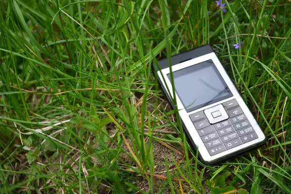 Telefone celular na grama verde — Fotografia de Stock