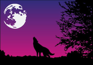 Wolf and Moon clipart