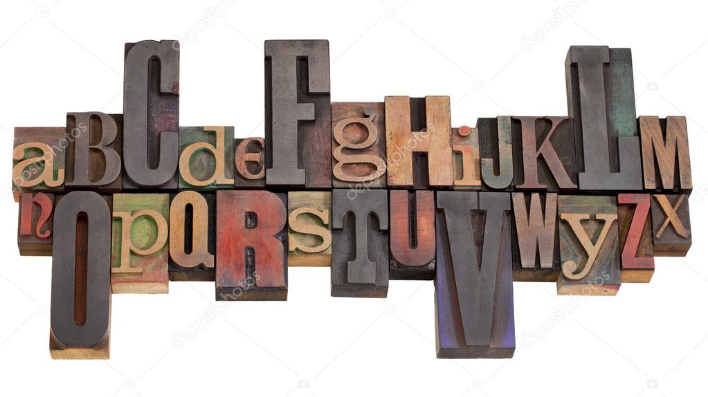 Alphabet in letterpress printing blocks