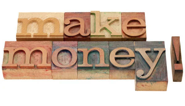Zarabiania pieniędzy w typ typografia — Zdjęcie stockowe