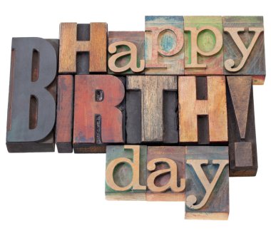 Happy Birthday in letterpress type clipart