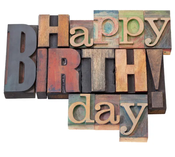 Happy Birthday in letterpress type — Stock Photo, Image