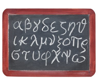 Greek alphabet on blackboard clipart