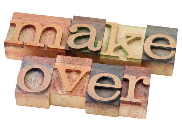 Makeover word in letterpress type — Stock Photo, Image