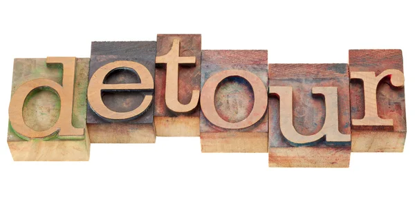 Detour word in letterpress type — Stock Photo, Image