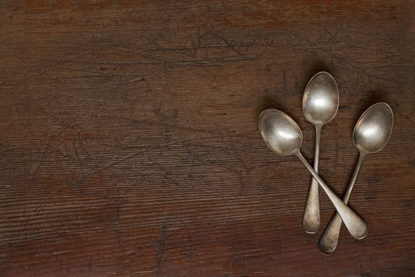 Vintage silver spoons with patina — Stock Photo, Image