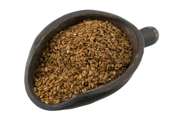 Colher de sementes de linho marrom — Fotografia de Stock