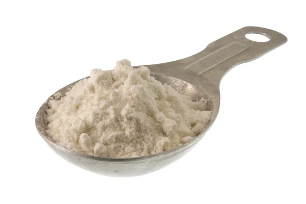Tablespoon of white wheat flour or other powder — Stock Photo, Image