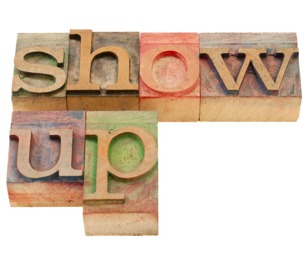 Show up in letterpress type — Stock Photo, Image