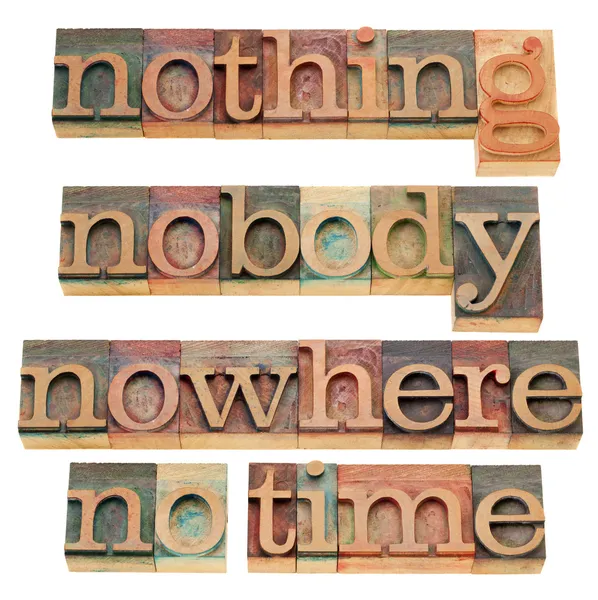 Semmi, senki sem, sehol, nincs idő — Stock Fotó