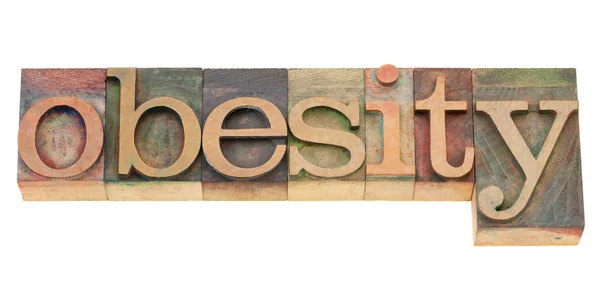 Obesity word in letterpress type — Stockfoto