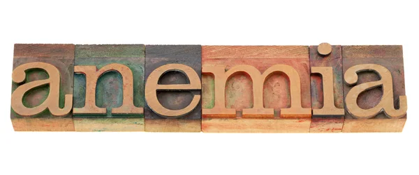 Cuvânt anemie în tip letterpress — Fotografie, imagine de stoc