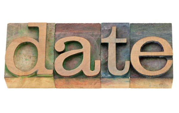 Date word in letterpress type — Stock Photo, Image