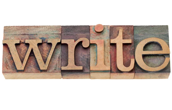 Napisz - słowo w typ typografia — Zdjęcie stockowe
