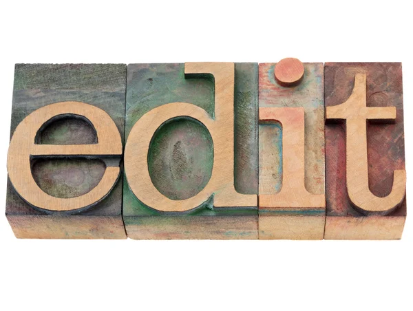 Edit - word in letterpress type — Stock Photo, Image