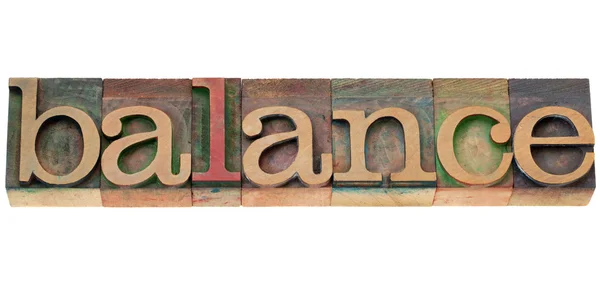 Balance word in letterpress type — Zdjęcie stockowe