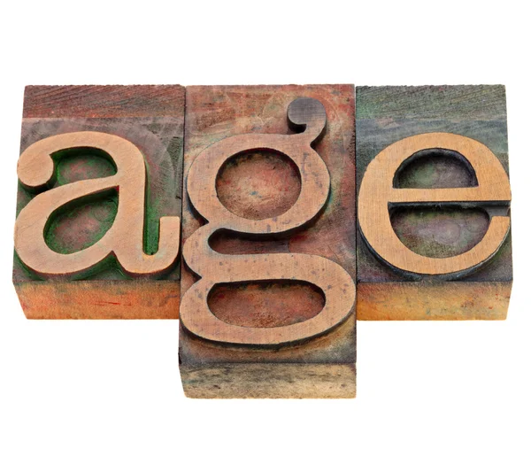 Palavra de idade no tipo de tipografia — Fotografia de Stock