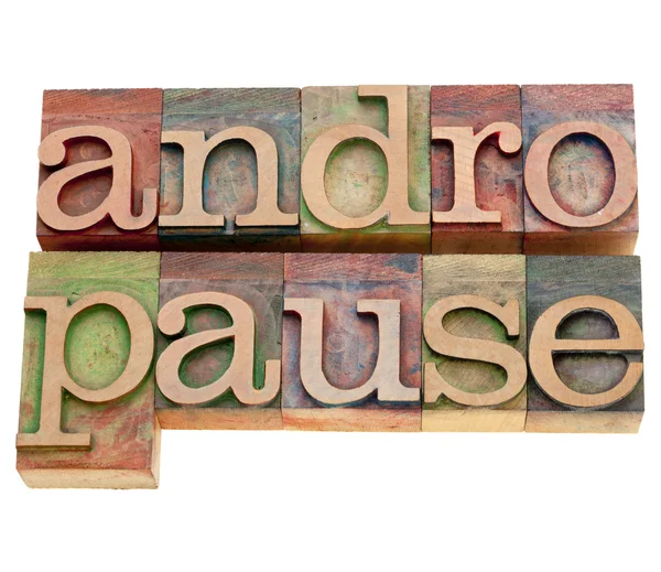 Andropause word in letterpress type — Stock Photo, Image