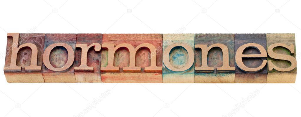 Hormones word in letterpress type