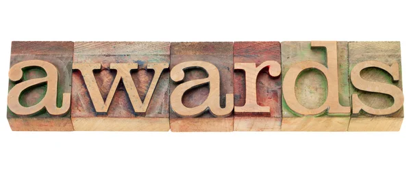 Awards word in letterpress type — Stock Photo, Image