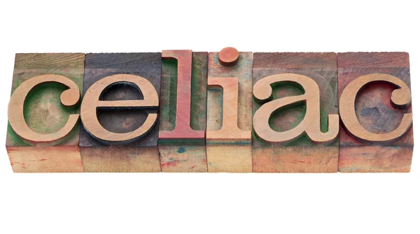Celiakia słowo w typ typografia — Zdjęcie stockowe