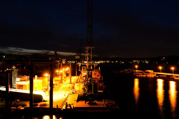 Port Hamburg nocą — Zdjęcie stockowe