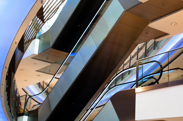 Escalator in a modern multilevel shopping mall