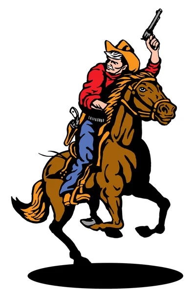 Cowboy reitet Pferd mit Waffe — Stockfoto