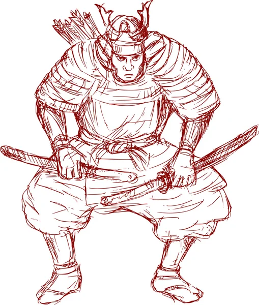 Самурайский воин с мечом в боевой стойке — стоковое фото