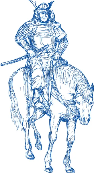Самурайский воин верхом на лошади с мечом — стоковое фото
