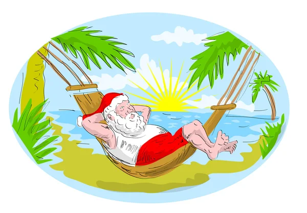 Noel Baba'ya hamakta tropikal plaj rahatlatıcı — Stok fotoğraf