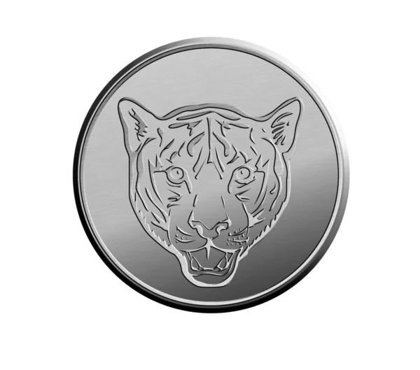 Moeda de prata mostrando a cabeça de um tigre — Fotografia de Stock