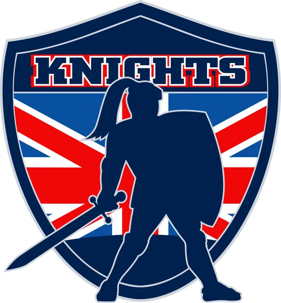 Knight ile kılıç kalkan gb İngiliz bayrağı — Stok fotoğraf