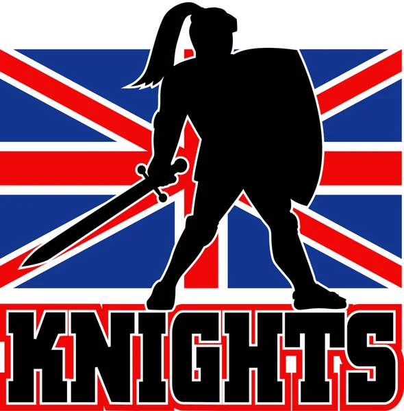 Ritter mit Schwert Schild gb britische Flagge — Stockfoto