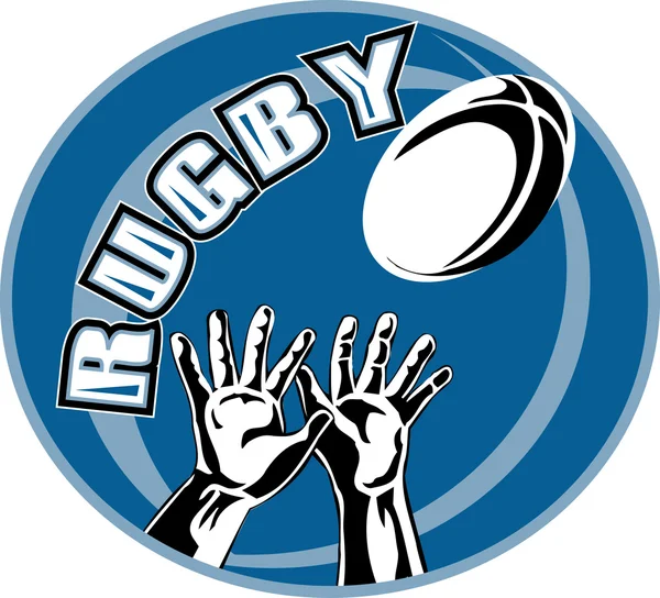 Rugby jogador mãos pegar bola — Fotografia de Stock
