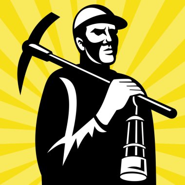 Coal miner with pick axe and lamp clipart