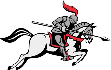 Knight with lance riding horse clipart