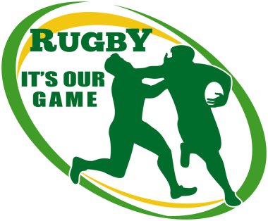 Rugby player tackle fending off clipart