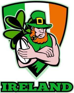 Irish leprechaun rugby player celtic shield Ireland clipart