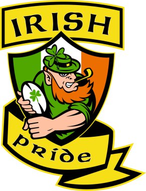 Irish leprechaun rugby player shield Ireland clipart