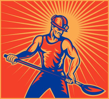 Coal miner at work with shovel front view clipart