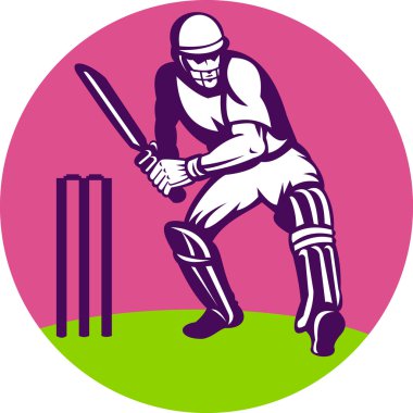 Cricket batsman batting wicket clipart