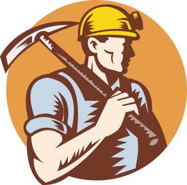 Coal miner at work with pick ax clipart