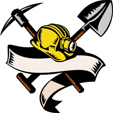 Coal miner hat shovel spade pickax mining clipart