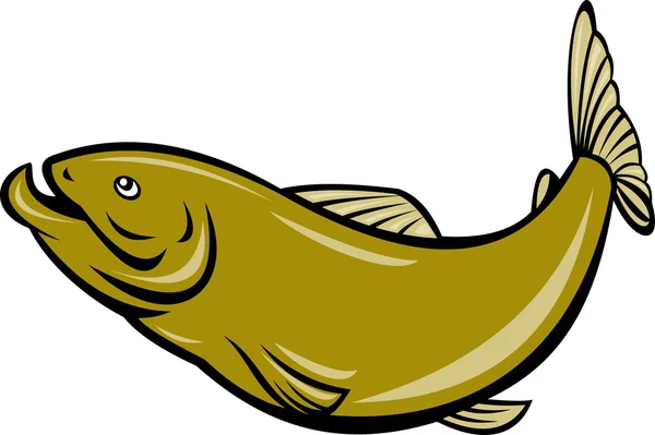 Cartoon trout fish jumping side — Stock Photo, Image