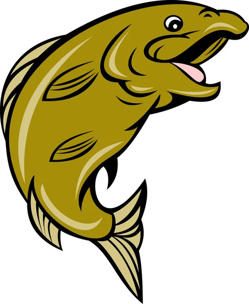 Desenhos animados truta peixe saltando lado — Fotografia de Stock