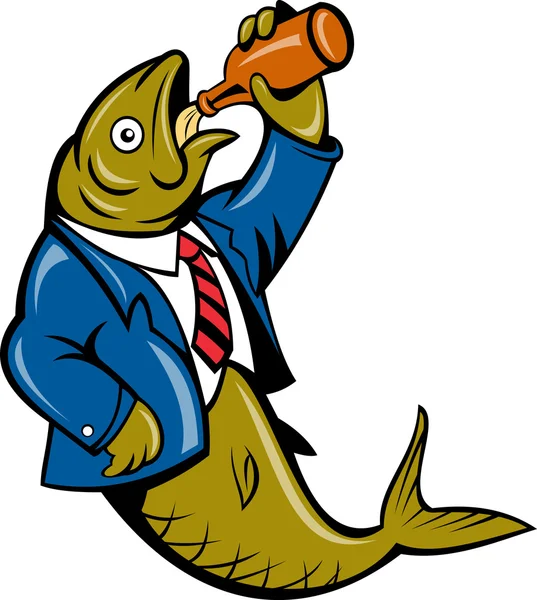 Ρέγγα ψάρια επαγγελματικό κοστούμι πίνοντας μπύρα μπουκάλι — Φωτογραφία Αρχείου