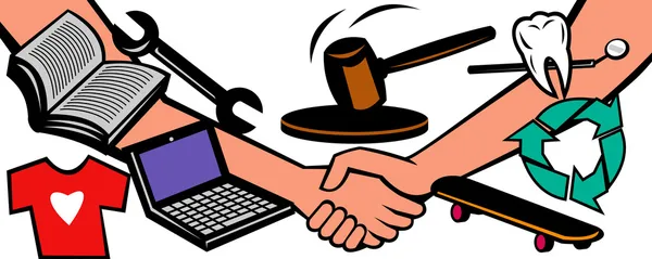 Auction items handshake deal swap exchange — Stock Photo, Image